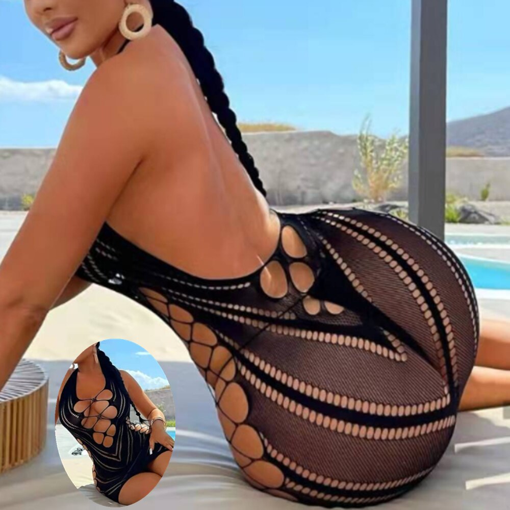 Fishnet Halter Backless Dress